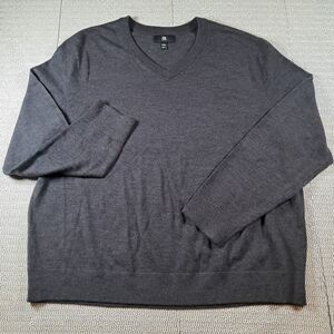 Banana Republic Sweater Mens XL Extra Fine Merino Wool V Neck Charcoal Grey